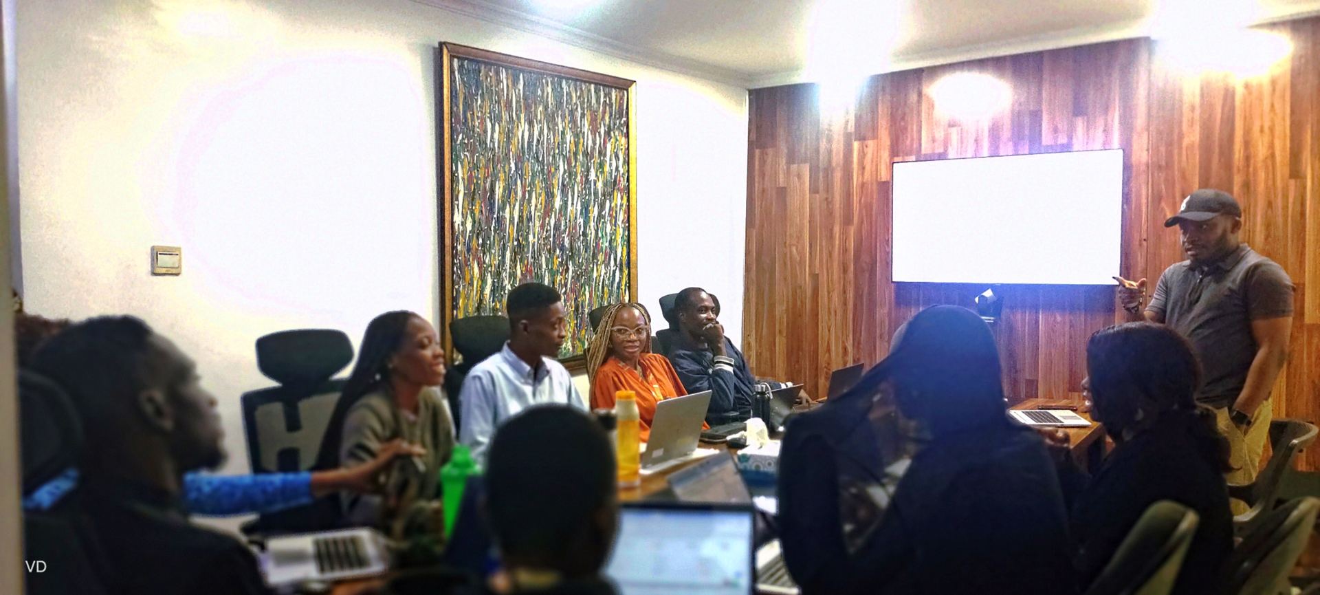 Business professionals collaborating in a training session